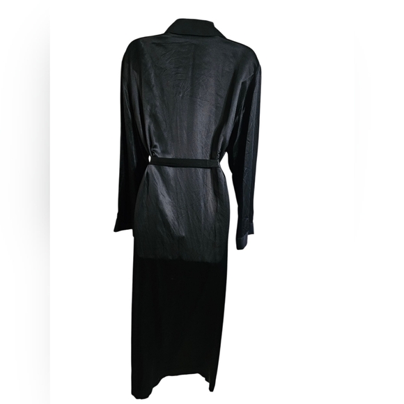 Neiman Marcus M Black 100% Silk Long Vintage Robe Duster 80s Loungewear Tie Belt - Picture 3 of 8